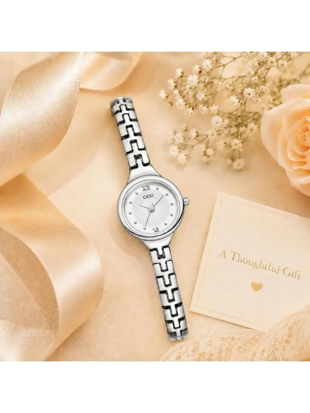 Women’s Silver White Dainty Bracelet Quartz in Small Round Dial Alloy Band Watch